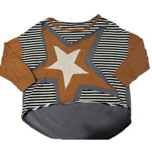 Oversized Star Patch Boho Whimsy Mixed Media Top
